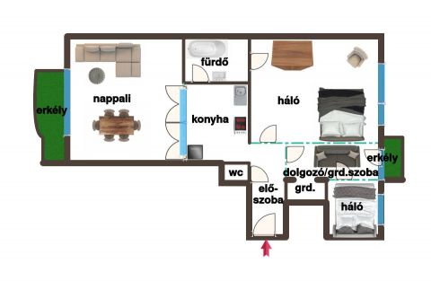 Eladó Lakás 1073 Budapest 7. kerület Napfényes, erkélyes, 80 m2-es, kétszobás lakás