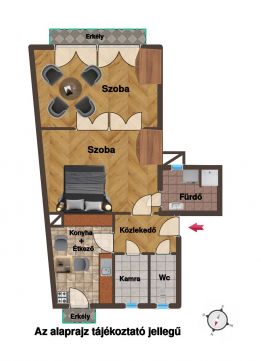 Kiadó Lakás 1054 Budapest 5. kerület Dupla erkélyes, 2 szobás lakás kiadó!